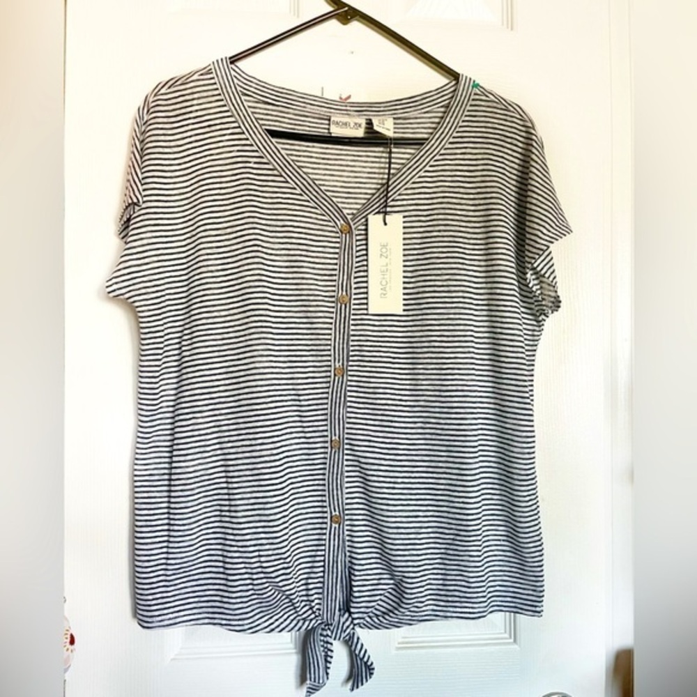 New‎ RACHEL ZOE 100% Linen Striped Women’s Top Zs M
